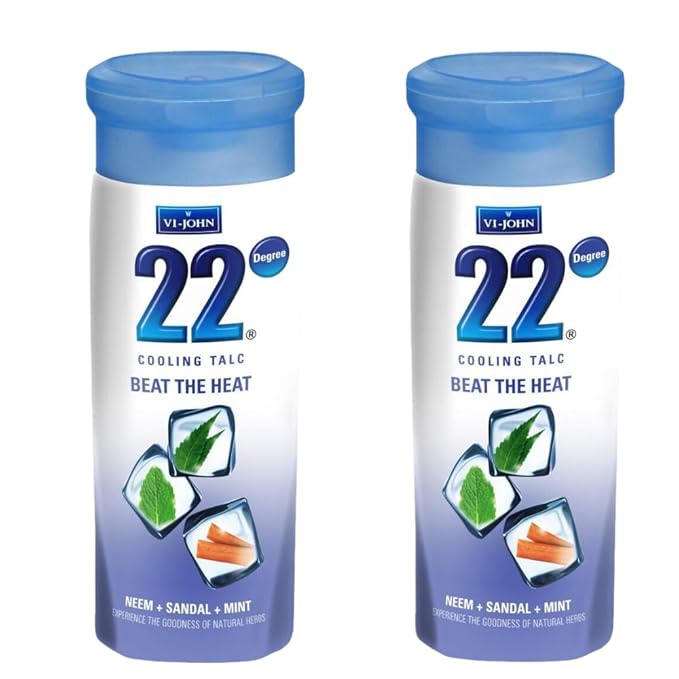 VI-JOHN 22 Degree Cooling Talc with Neem, Sandal and Mint Powder (300GM)-(Pack of 2)
