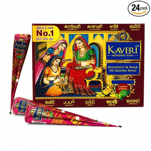 Kaveri Natural Henna Mehandi Cone for Hands &amp;amp;amp; Hair Herbal Rajasthani Henna Paste in Natural Dark Brown Color With Nilgiri Oil for Bridal Dulhan Wedding Occasion Instant Mehendi Cone - Pack